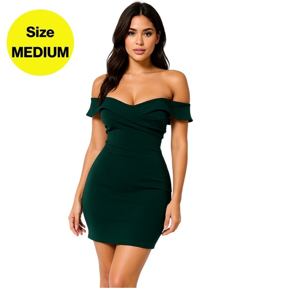 Mind Code Dresses & Skirts - 2/for $20 🪩 MIND CODE Elegant Dark Green Off-Shoulder Mini Dress (Medium)